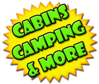 Camping, Cabins, and more star burst icon